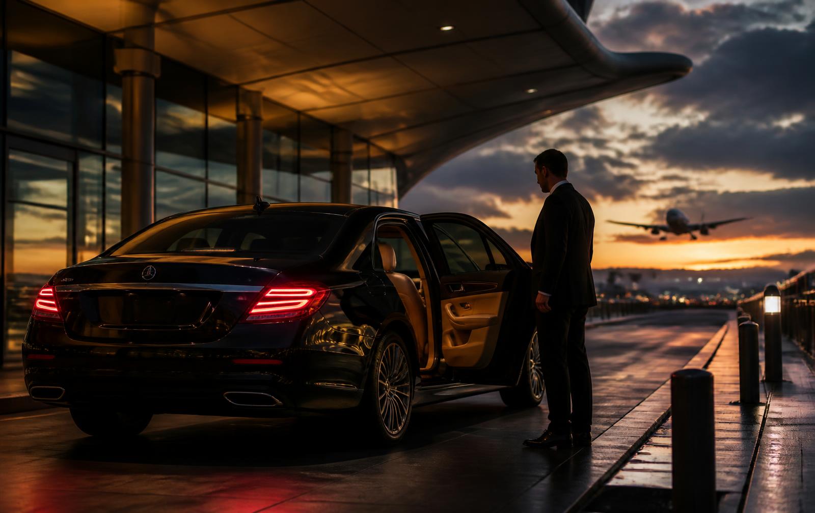 Taxi Cozy staat klaar bij de terminal voor een airport taxi vanuit Zeeland