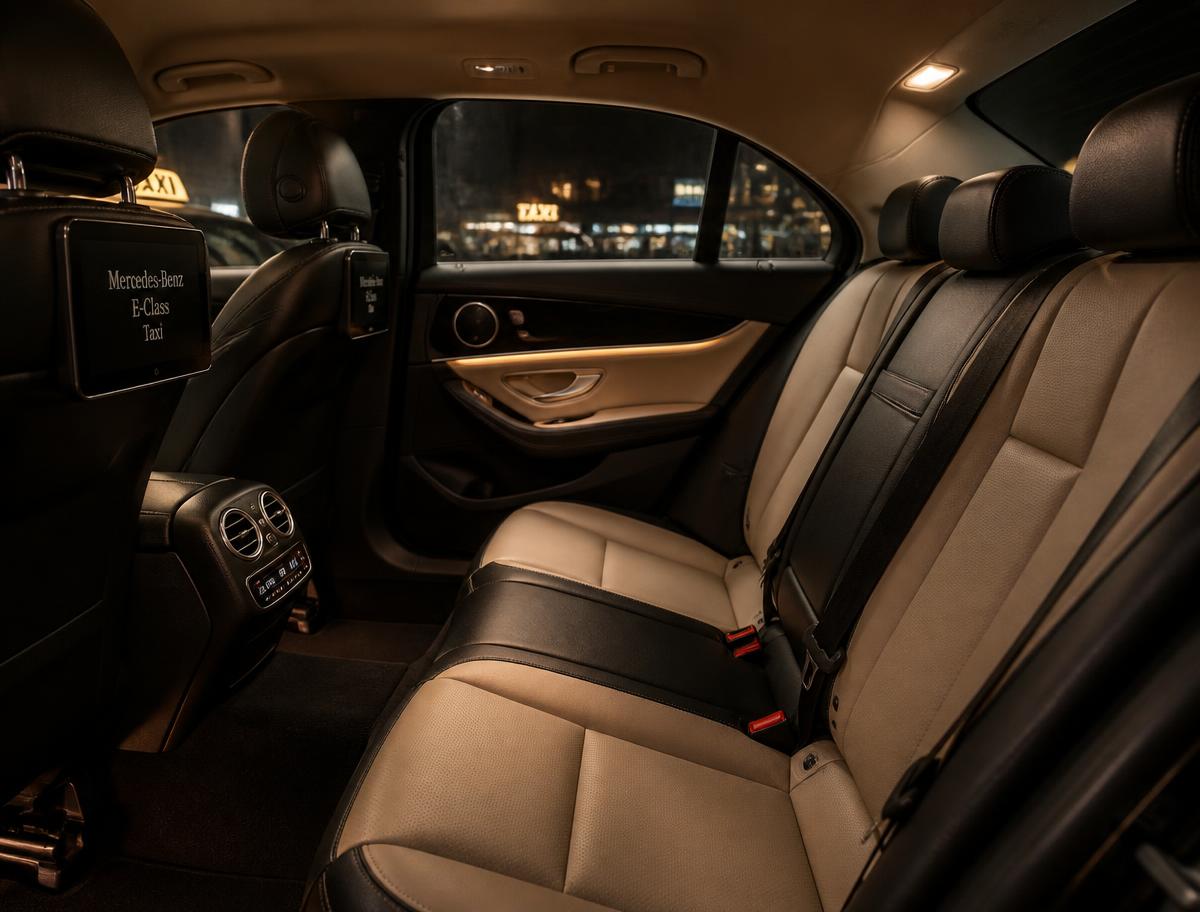 Verzorgd leren interieur van de taxi van Taxi Cozy