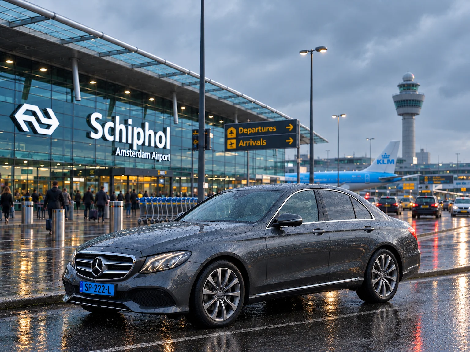 Taxi Cozy Mercedes E-Class taxi bij Schiphol Airport